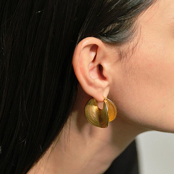 Gold Plated Brass Hoop Earrings for Women Chunky Statement Jewelry - Picture 5 of 7